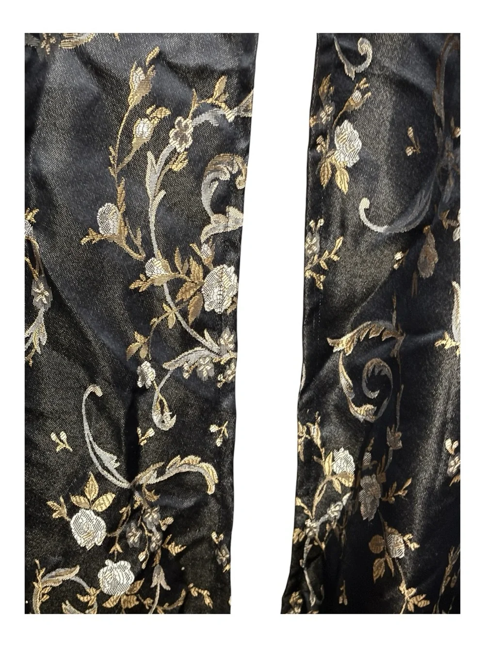 All In One Curtain Set Floral Jacquard 2 Curtains Attached Valance Black Gold